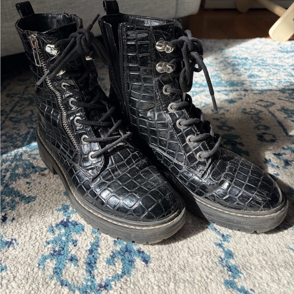 Topshop Shoes - Topshop Black Croc-Embossed Combat Boots